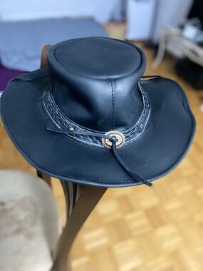 BrandsLock Genuine Steer Hide Leather Hat - Australian Outback Style (Large)